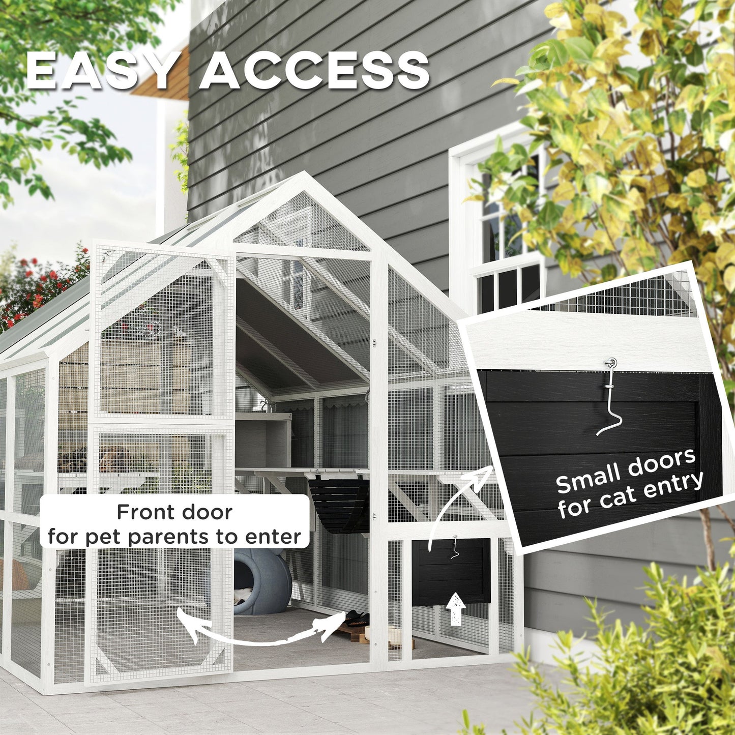 Wooden Catio Outdoor Cat Enclosure with Waterproof Cover, Platforms & Condos CJ