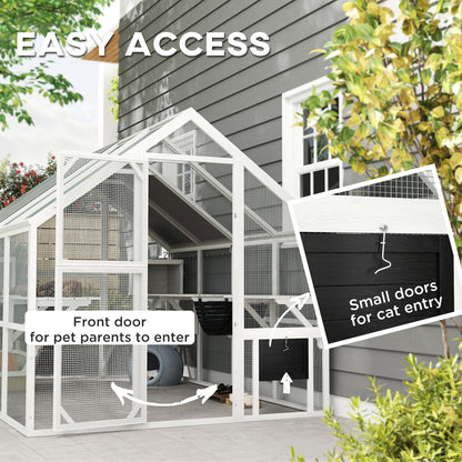 Wooden Catio Outdoor Cat Enclosure with Waterproof Cover, Platforms & Condos CJ
