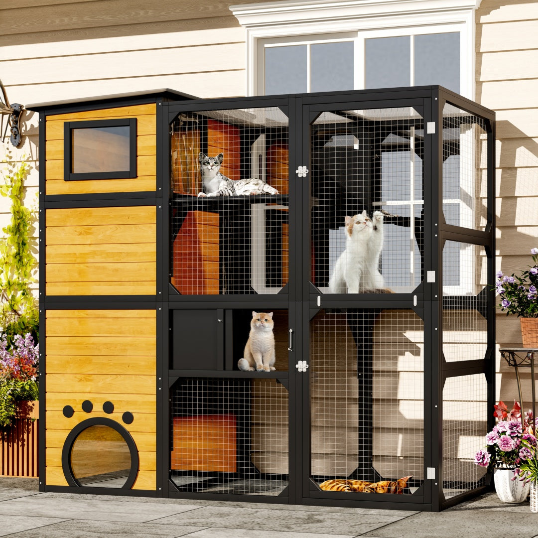 Large Catio 4 Tier Outdoor Cat Enclosure – Insulated Weatherproof Cat House with Window Access CJ