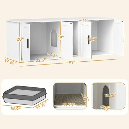 Cat Litter Box Enclosure Furniture – Double Room Hidden Litter Box Cabinet for 2 Cats CJ