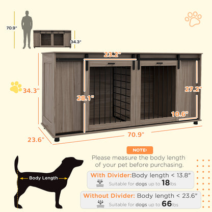 Modern Dog Kennel Furniture with Storage – Walnut Double Dog Crate & TV Stand CJ