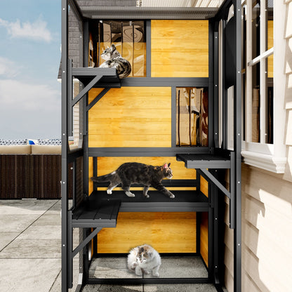 Large Catio 4 Tier Outdoor Cat Enclosure – Insulated Weatherproof Cat House with Window Access CJ