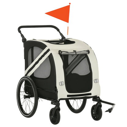 2-in-1 Pet Bike Trailer and Small Dog Stroller – Small Dog Bicycle Carrier with Safety Flag and Weather Protection CJ
