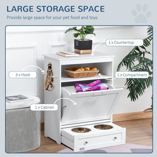 Pet Feeder Station Cabinet with Storage – Raised Dog Bowl Furniture and Food Storage Organizer CJ