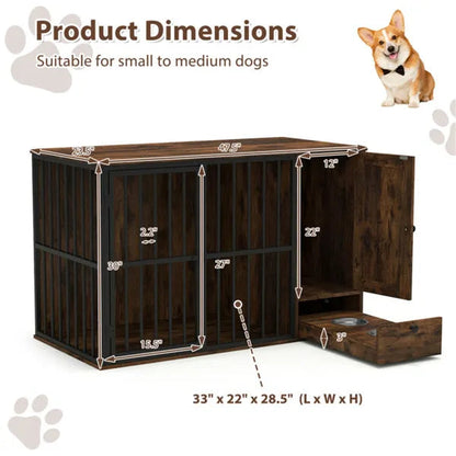 Coffee Table Dog Crate Furniture with Pull-Out Feeder CJ