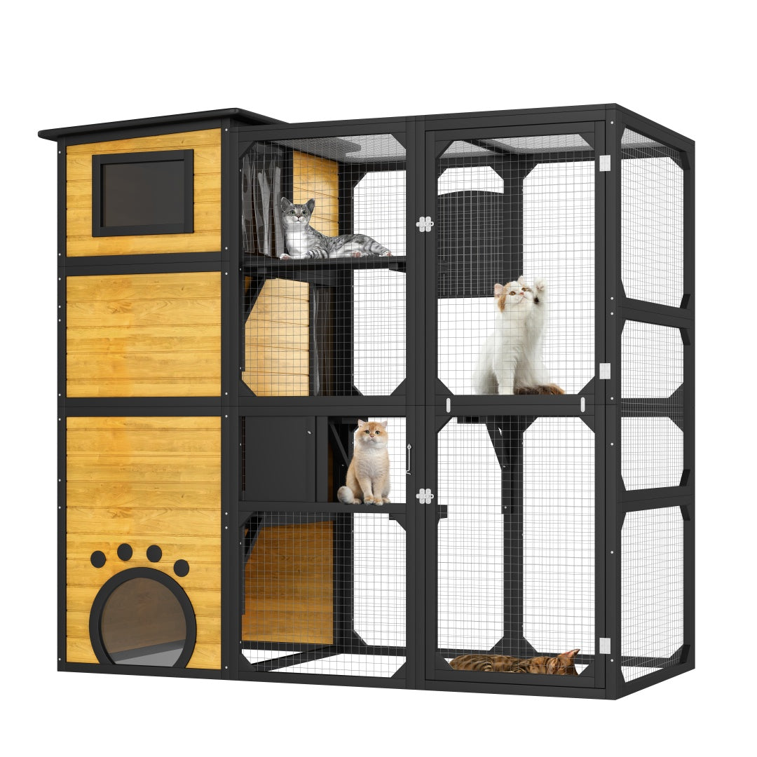 Large Catio 4 Tier Outdoor Cat Enclosure – Insulated Weatherproof Cat House with Window Access CJ