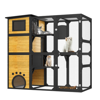 Large Catio 4 Tier Outdoor Cat Enclosure – Insulated Weatherproof Cat House with Window Access CJ