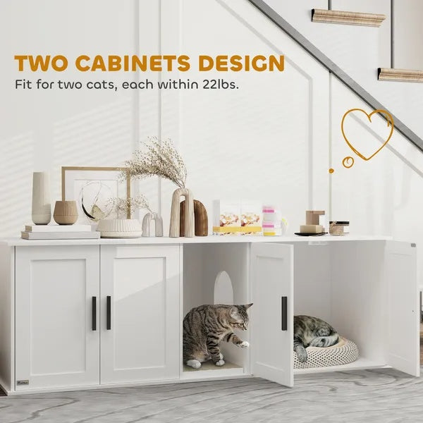 Cat Litter Box Enclosure Furniture – Double Room Hidden Litter Box Cabinet for 2 Cats CJ