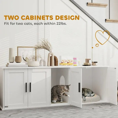 Cat Litter Box Enclosure Furniture – Double Room Hidden Litter Box Cabinet for 2 Cats CJ