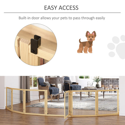 Freestanding Wooden Pet Gate – Foldable 6-Panel Dog Gate for Doorways and Stairs CJ