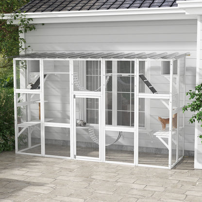 Large Cat Window Box Catio with Shelves and Bridges – Outdoor Cat Enclosure for Multiple Cats CJ