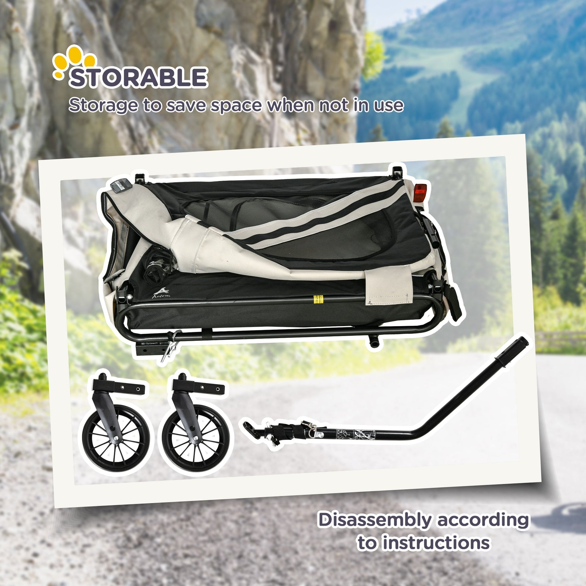 2-in-1 Pet Bike Trailer and Small Dog Stroller – Small Dog Bicycle Carrier with Safety Flag and Weather Protection CJ