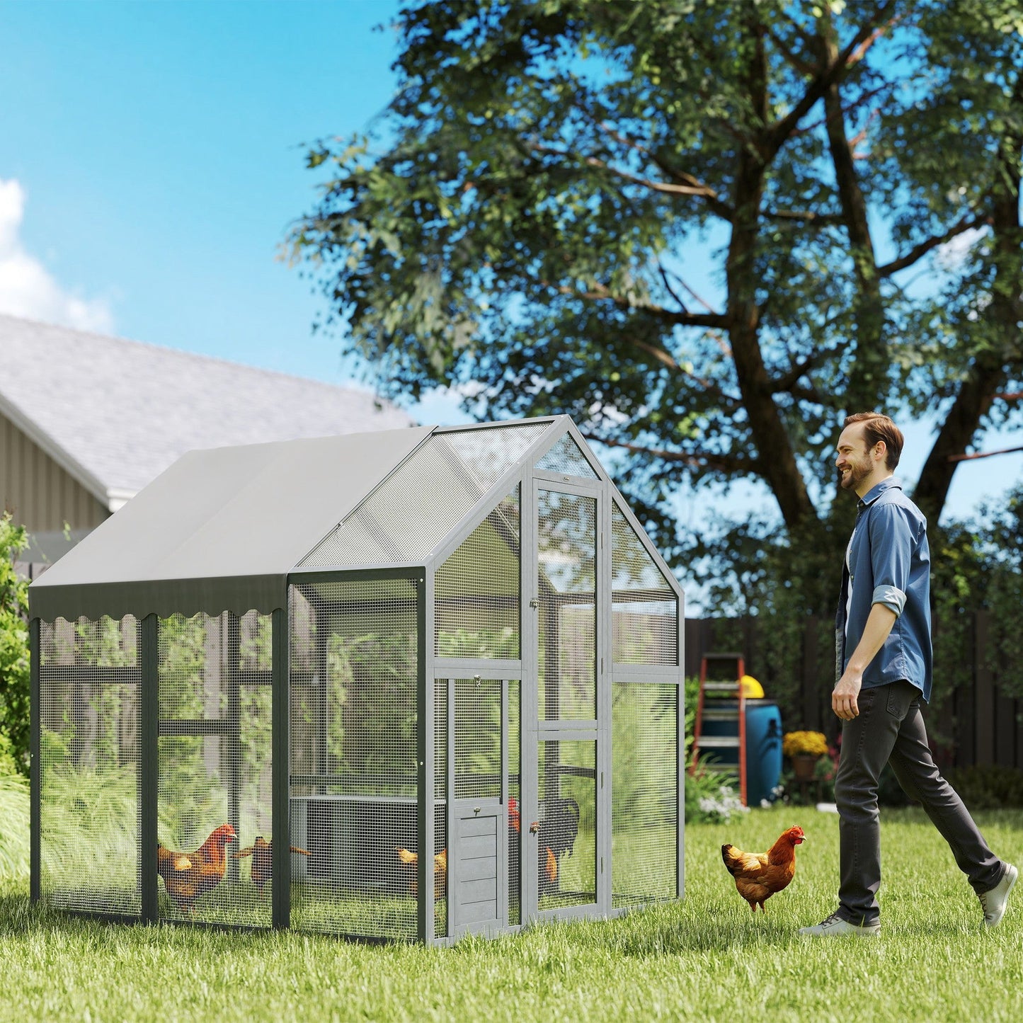 Large Wooden Chicken Run with Waterproof Cover for 6–8 Chickens CJ