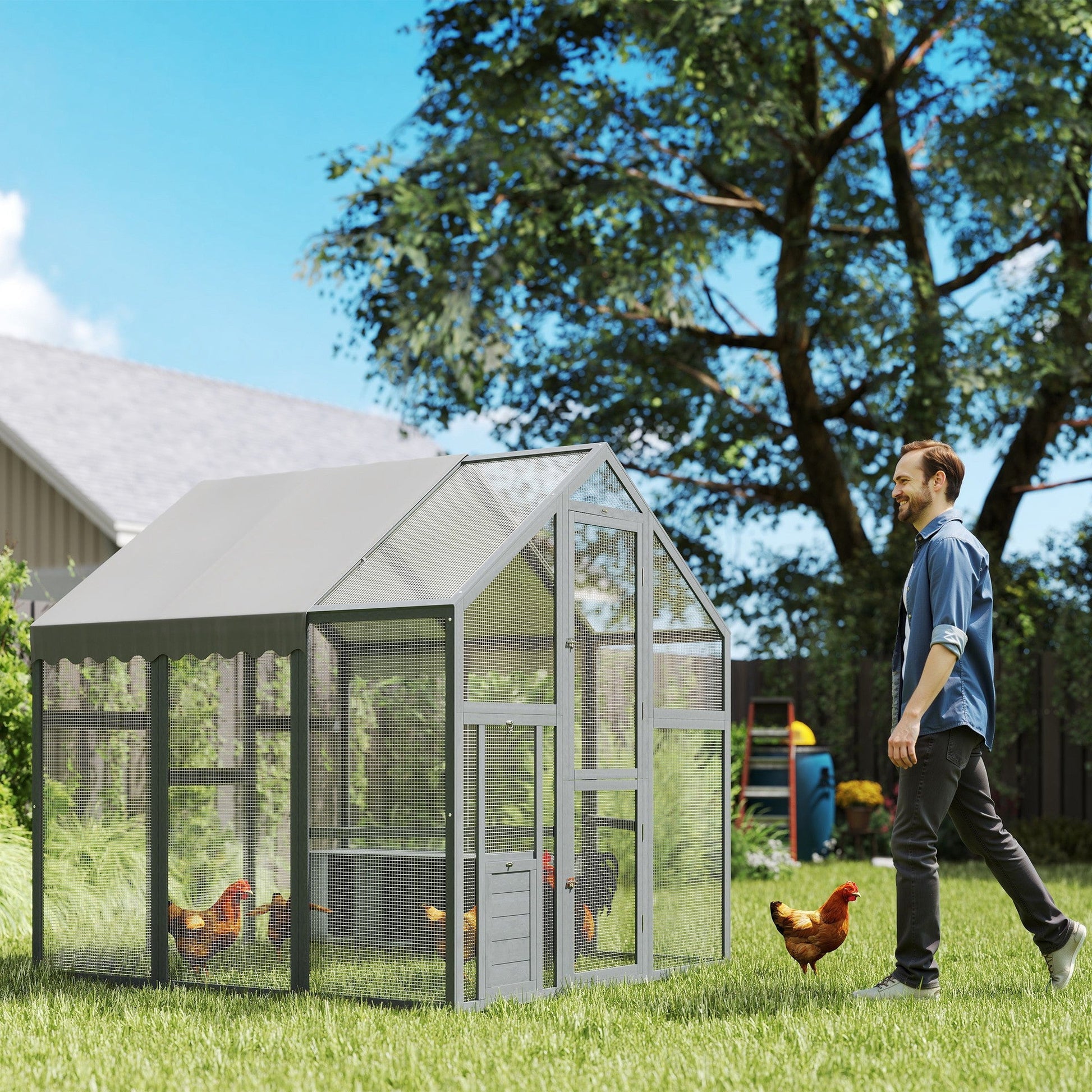 Large Wooden Chicken Run with Waterproof Cover for 6–8 Chickens CJ