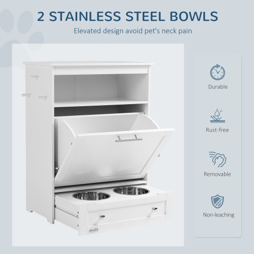 Pet Feeder Station Cabinet with Storage – Raised Dog Bowl Furniture and Food Storage Organizer CJ