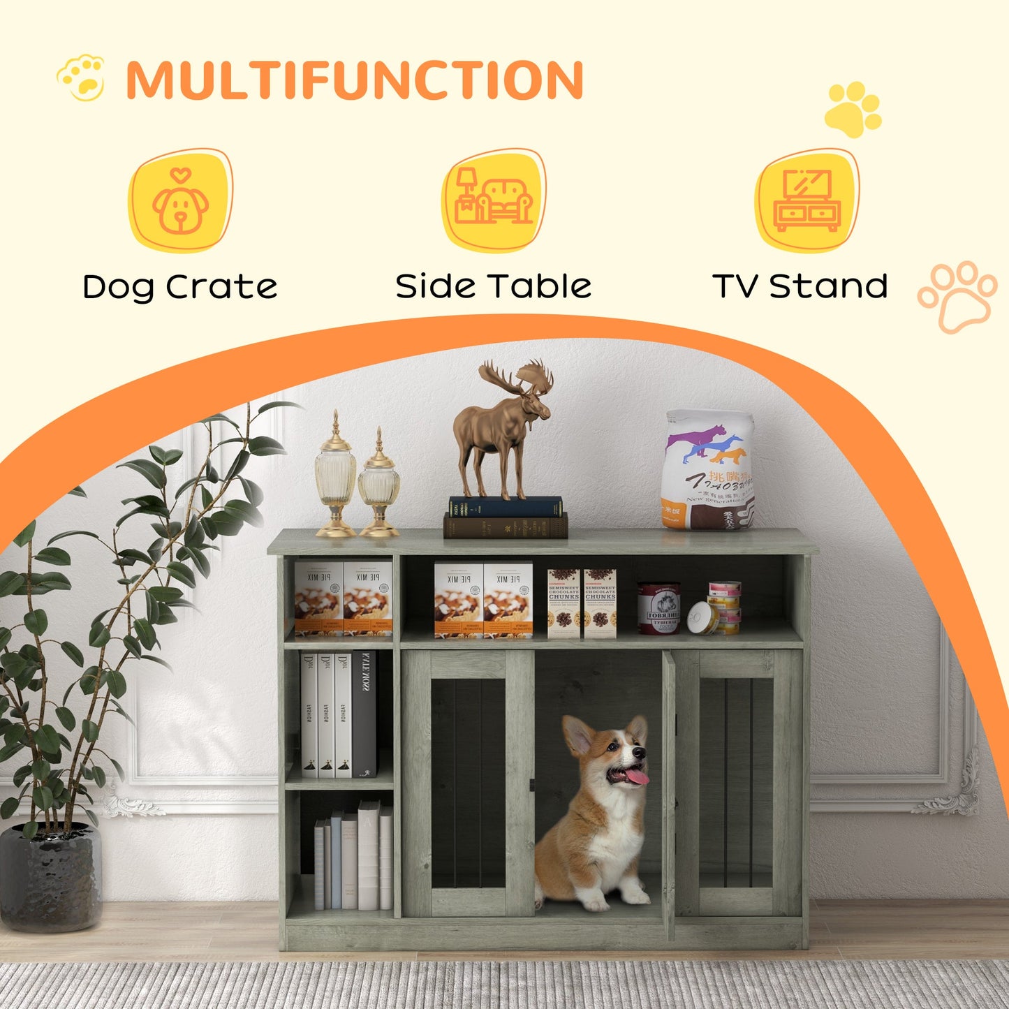 Dog Crate Furniture with Storage – Modern Wooden Dog Kennel End Table CJ