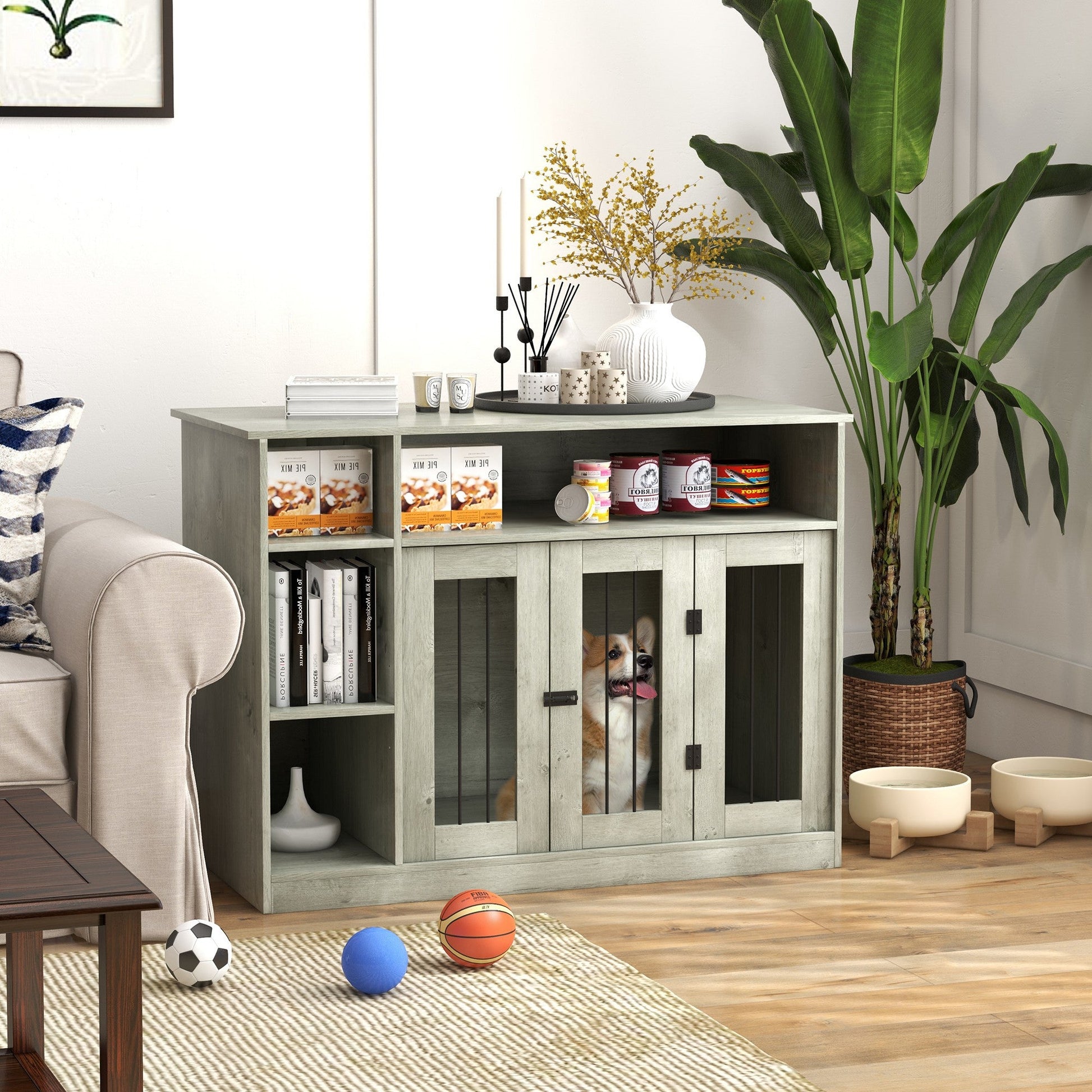 Dog Crate Furniture with Storage – Modern Wooden Dog Kennel End Table CJ