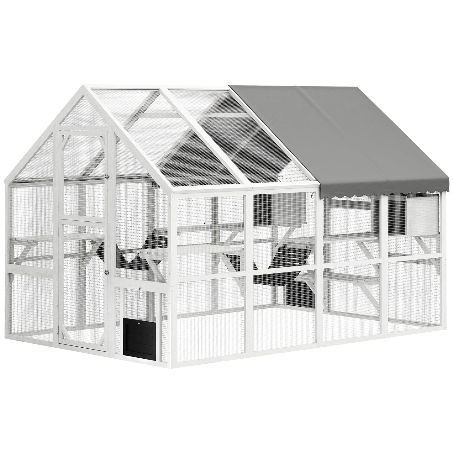 Wooden Catio Outdoor Cat Enclosure with Waterproof Cover, Platforms & Condos CJ