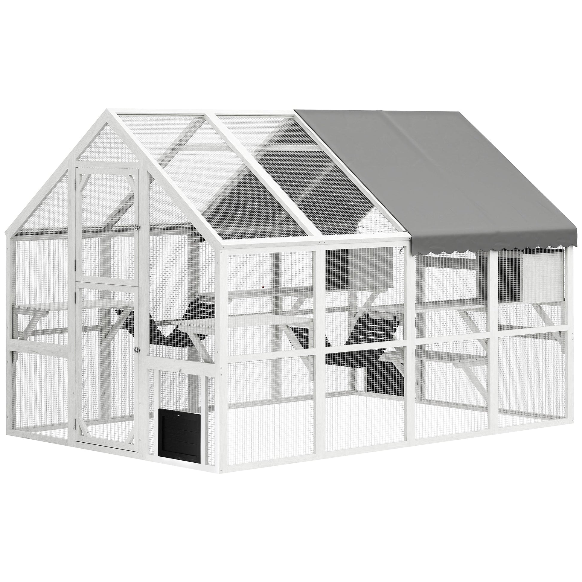 Wooden Catio Outdoor Cat Enclosure with Waterproof Cover, Platforms & Condos CJ