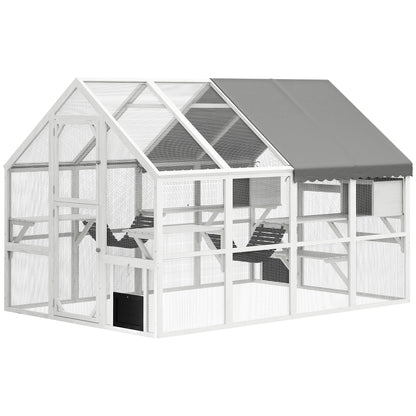 Wooden Catio Outdoor Cat Enclosure with Waterproof Cover, Platforms & Condos CJ