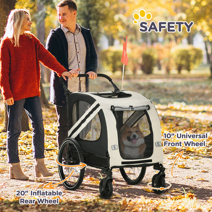 2-in-1 Pet Bike Trailer and Small Dog Stroller – Small Dog Bicycle Carrier with Safety Flag and Weather Protection CJ