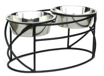Oval Cross Double Raised Feeder - Large - White PetsStop